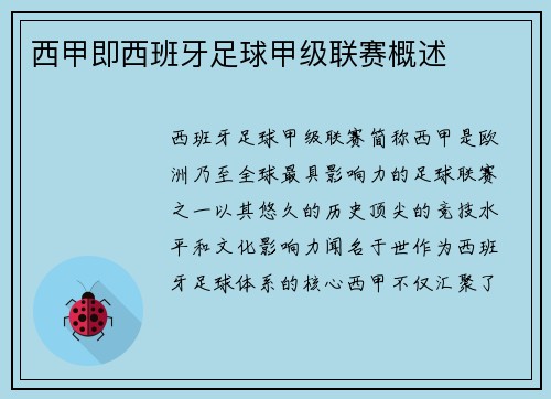 西甲即西班牙足球甲级联赛概述
