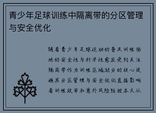 青少年足球训练中隔离带的分区管理与安全优化