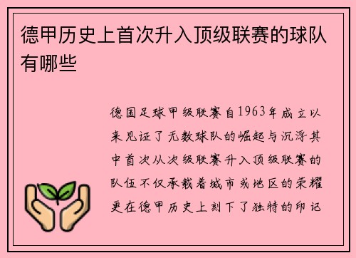 德甲历史上首次升入顶级联赛的球队有哪些